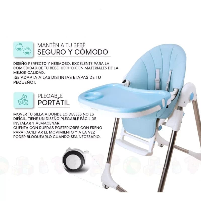 Silla comedor para bebe multifuncional acolchada y plegable