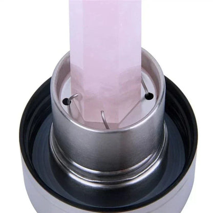 Botella de agua con incrustación de cuarzo rosa y morado