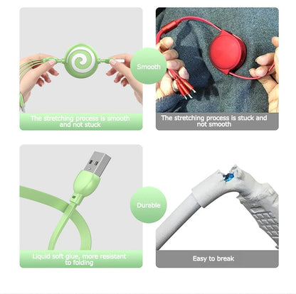 Cable Retráctil 3 en 1 USB, Tipo C y iPhone