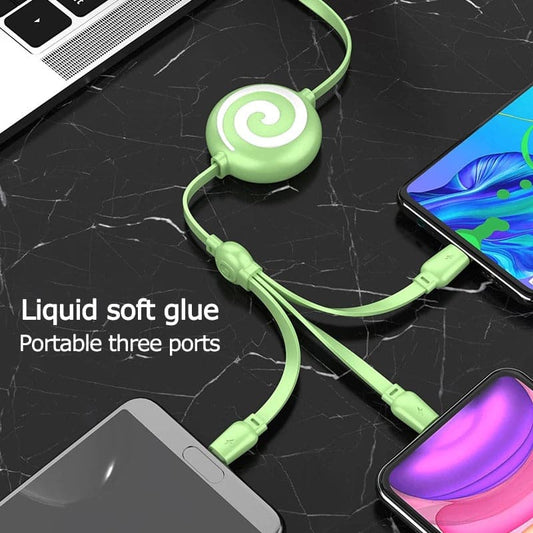 Cable Retráctil 3 en 1 USB, Tipo C y iPhone